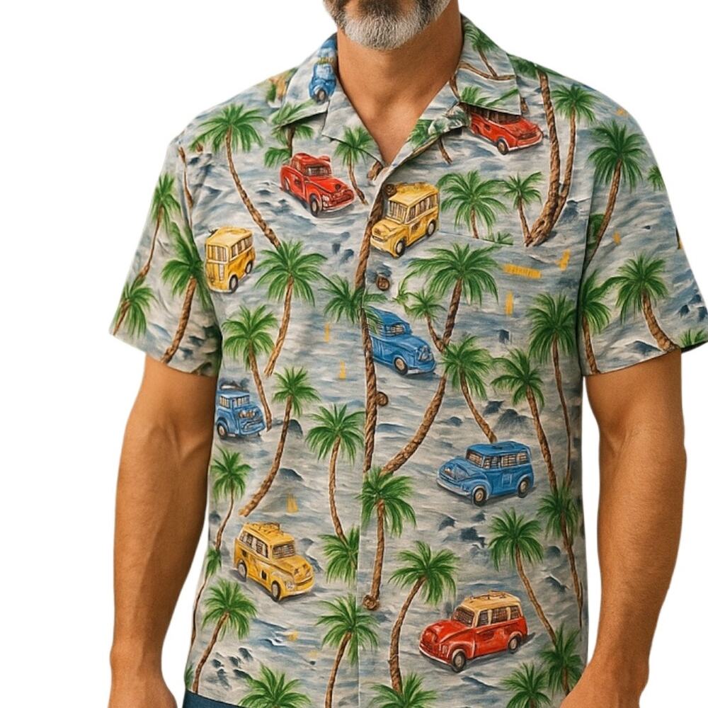 Woody Hawaiian Shirt M Cars PalmTrees Tropical Hawaii Alohawear Retro Vacation‎